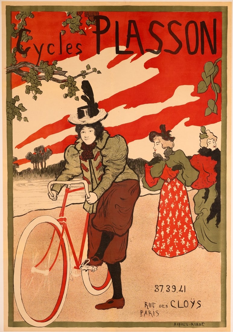 Cycles Plasson Manuel Robbe C.1897 Art Nouveau Stone Lithograph (1 of 3)