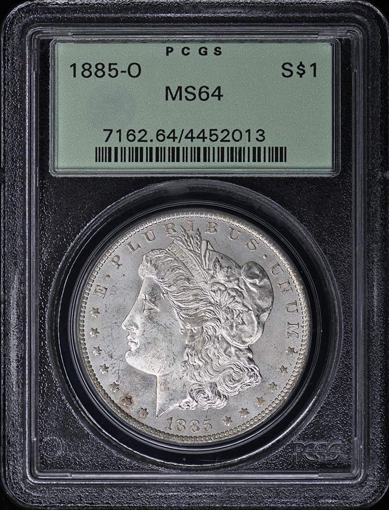 MS64 OGH $1 Dollar Morgan 1885-PCGS: MS64 OGH $1 Dollar Morgan 1885-PCGS MS64 OGH $1 Dollar Morgan 1885-PCGS, certified by the prestigious PCGS organization with a grade of MS64, showcasing exceptional condition and detail. This uncircul