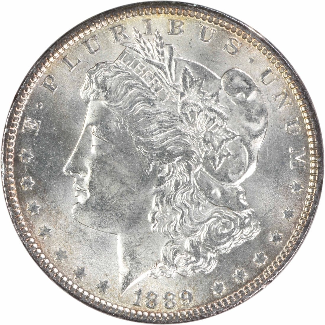 Morgan Silver Dollar 1889 Choice BU: Morgan Silver Dollar 1889 Choice BU The Morgan Silver Dollar, designed by George T. Morgan, is a classic coin featuring a reeded edge and no mint mark. Made from 90% silver and 10% copper, this 1889 U