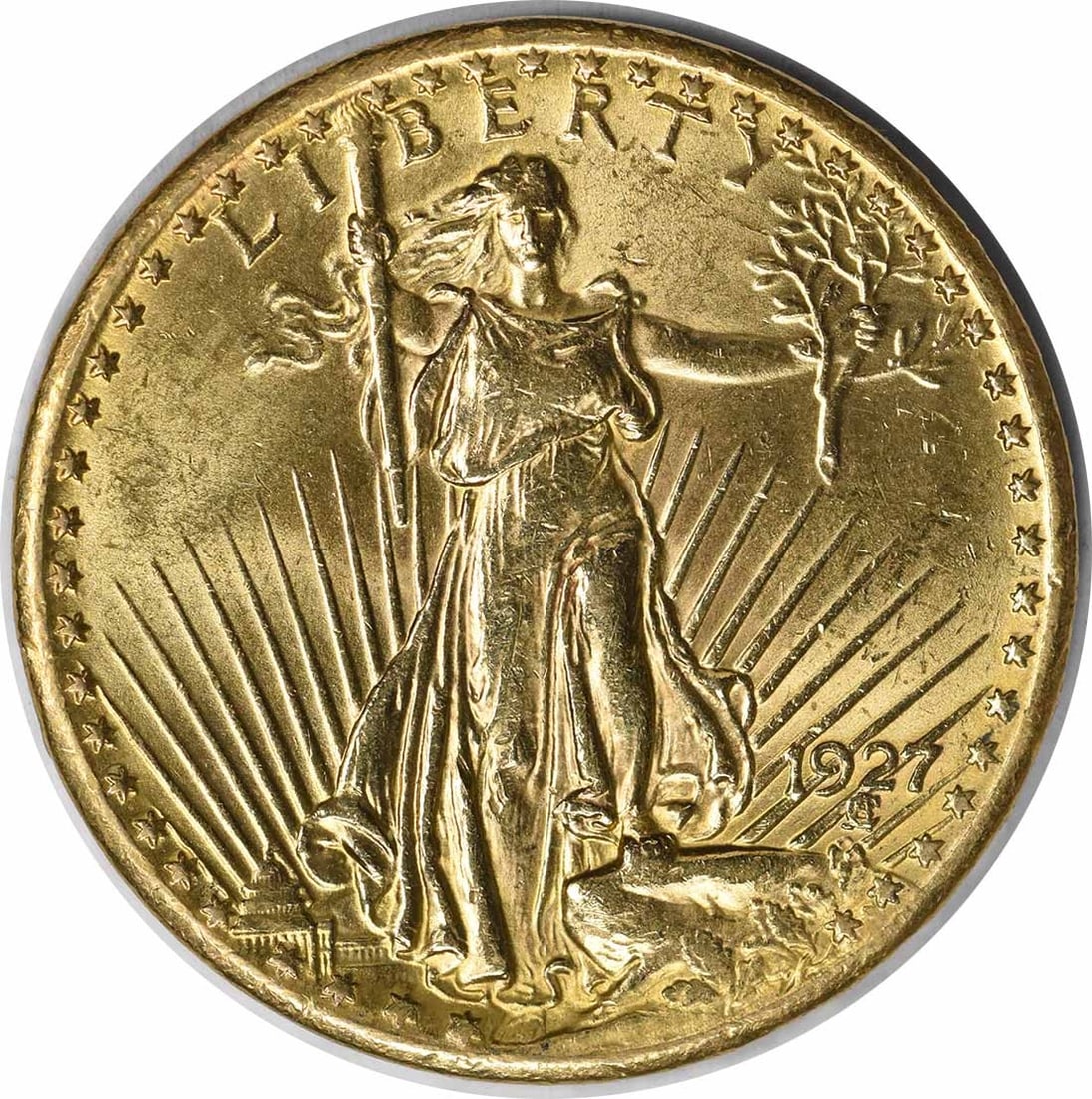 Gold St Gaudens $20 1927 BU Uncertified: Gold St Gaudens $20 1927 BU Uncertified The 1927 $20 Gold St Gaudens BU Uncertified coin boasts its original mint state condition, showcasing the intricate details of Augustus Saint-Gaudens' iconic de