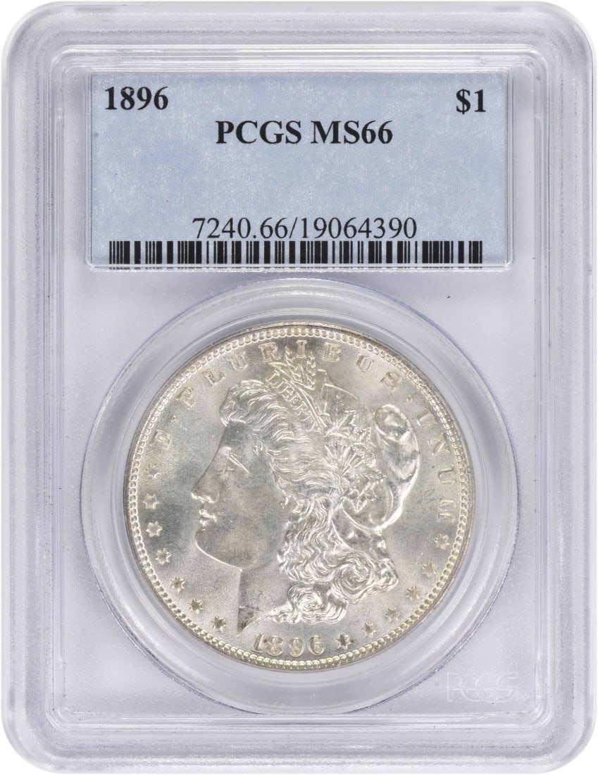 Morgan Silver Dollar MS66 PCGS: Morgan Silver Dollar MS66 PCGS MS66 PCGS certified Morgan Silver Dollar, minted in 1896 with its original 90% silver and 10% copper composition, boasts a striking appearance. This reeded-edged coin