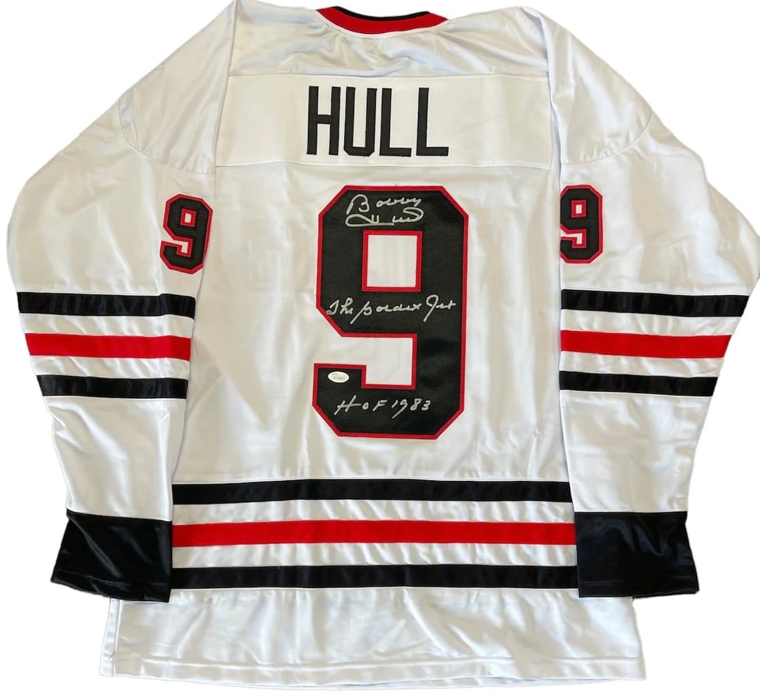 Bobby Hull Autographed Chicago Blackhawks White XL Jersey (JSA) (1 of 3)