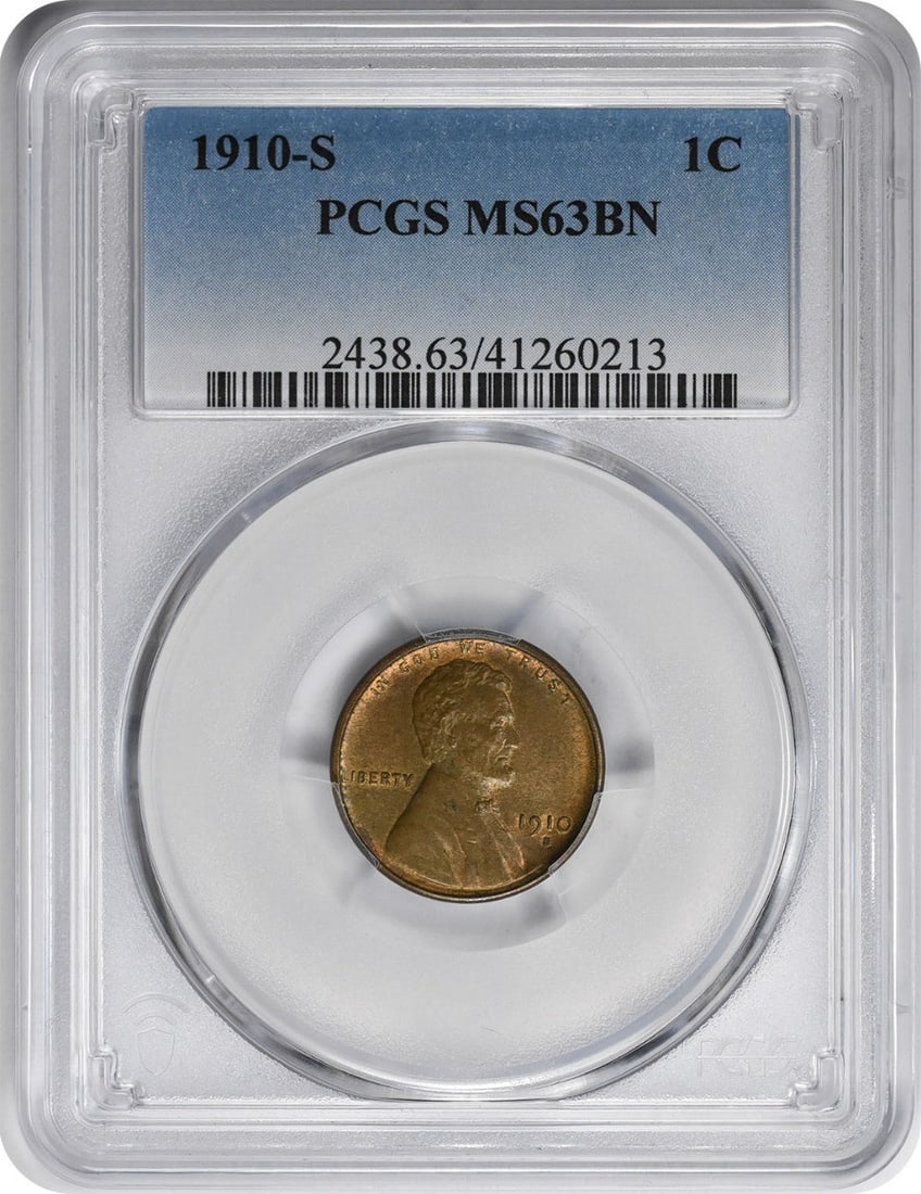 MS63BN Lincoln Cent 1910-S PCGS: MS63BN Lincoln Cent 1910-S PCGS MS63BN Lincoln Cent 1910-S PCGS, graded Uncirculated with a rich history from the San Francisco Mint, boasts a striking design by Victor David Brenner and stands out wi