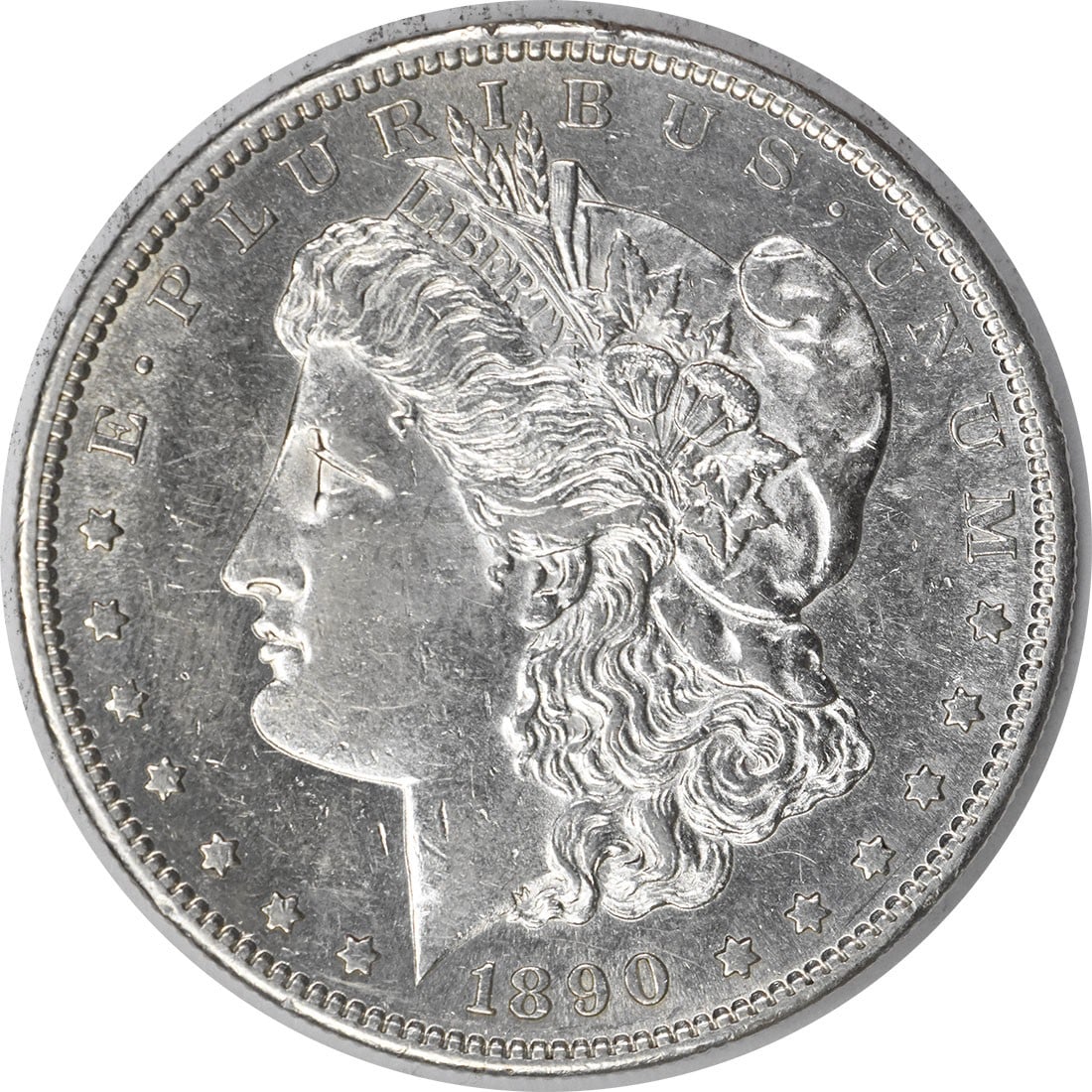 Morgan Silver Dollar 1890-S Uncertified: Morgan Silver Dollar 1890-S Uncertified The 1890-S Morgan Silver Dollar is an Uncertified Circulated coin, made from pure silver and bearing the 'S' mint mark for San Francisco. This BU Coin features 