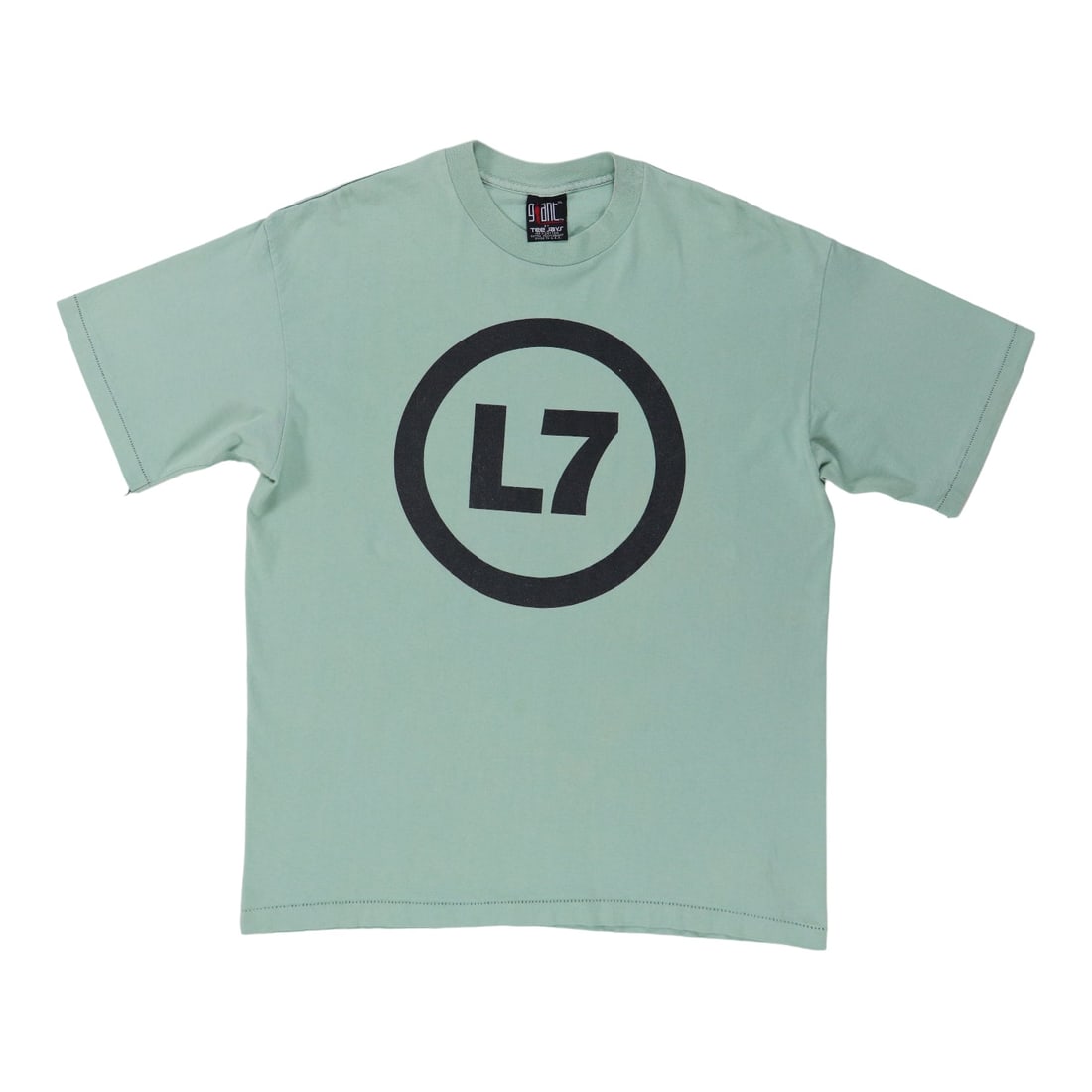 1990s L7 Color Change Shirt: 1990s L7 Color Change Shirt Extra Large 1990s L7 Color Change Shirt. Made from 100% cotton, this vintage tee features a unique green color change design and measures 30" at the collar to hem. The stit