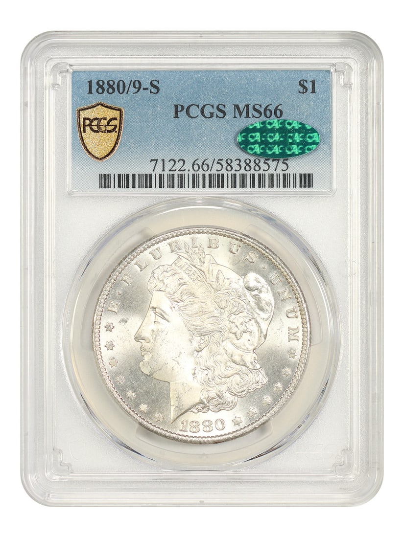 1880/ 9-S $1 PCGS/ CAC MS66 - Morgan Dollar - Popular Overdate Morgan: 1880/ 9-S $1 PCGS/ CAC MS66 - Morgan Dollar - Popular Overdate Morgan The 1880/9-S Morgan Dollar, graded MS66 by PCGS and CAC, boasts a unique overdate that sets it apart from other Morgan Dollars. Th