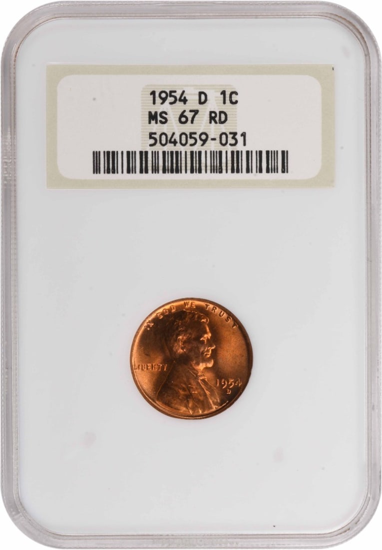 1954-D Lincoln Cent MS67RD NGC: 1954-D Lincoln Cent MS67RD NGC The 1954-D Lincoln Cent MS67RD NGC is an uncirculated example of one of the most iconic American coins, featuring a striking design and exceptional condition. Certified 