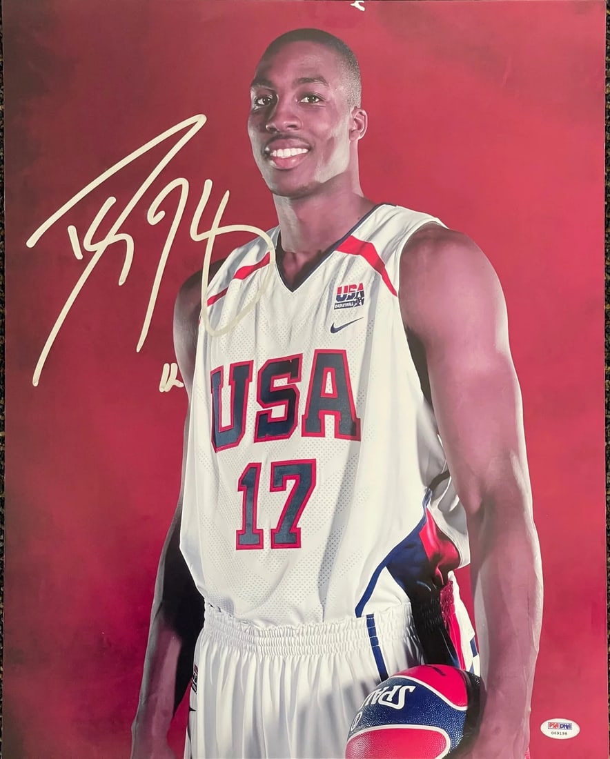Dwight Howard Autographed 16x20 Basketball Photo- Team USA (PSA/ DNA): Dwight Howard Autographed 16x20 Basketball Photo- Team USA (PSA/ DNA) Signed in silver sharpie across the front of the photo, Dwight Howard's autograph adds a touch of excitement to this official Team