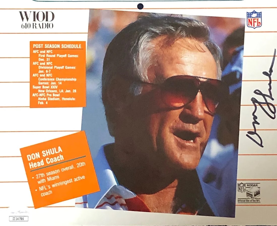 Shula Don Autographed Calendar 7x8 Page (1 of 1)
