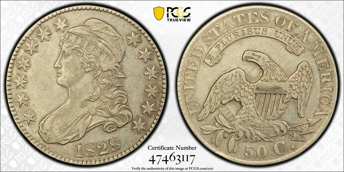 1828 CAPPED BUST HALF DOLLAR 50C PCGS VF 35 VERY FINE O-123a SQ BASE 2 (117) (1 of 5)