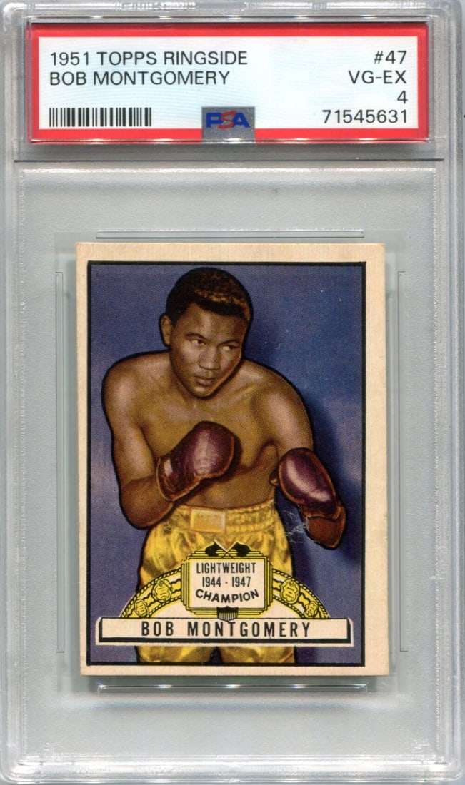 PSA 4 Card Bob Montgomery 1951 Topps Ringside: PSA 4 Card Bob Montgomery 1951 Topps Ringside 1951 Topps Ringside #47 Card features PSA 4 authentication, indicating a high level of verification for its condition. The card itself bears the signature