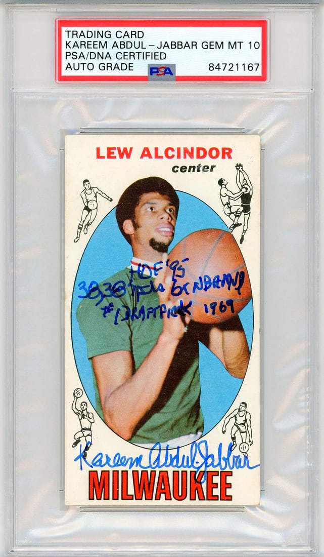 Abdul-Jabbar Autographed Multi Inscribed 1969-70 Topps Rookie Card #25: Abdul-Jabbar Autographed Multi Inscribed 1969-70 Topps Rookie Card #25 Item Specifics: Brand: PSA/DNA Kareem Abdul-Jabbar Autographed Multi Inscribed 1969-70 Topps Rookie Card #25 Inscribed with "HOF
