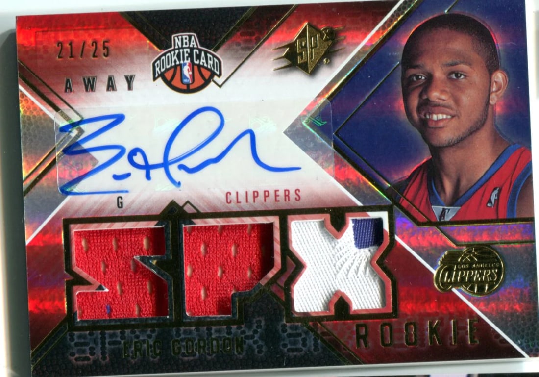 Eric Gordon 2008-09 Upper Deck Triple Patch/ Autographed Rookie Card #21/ 25 (1 of 1)
