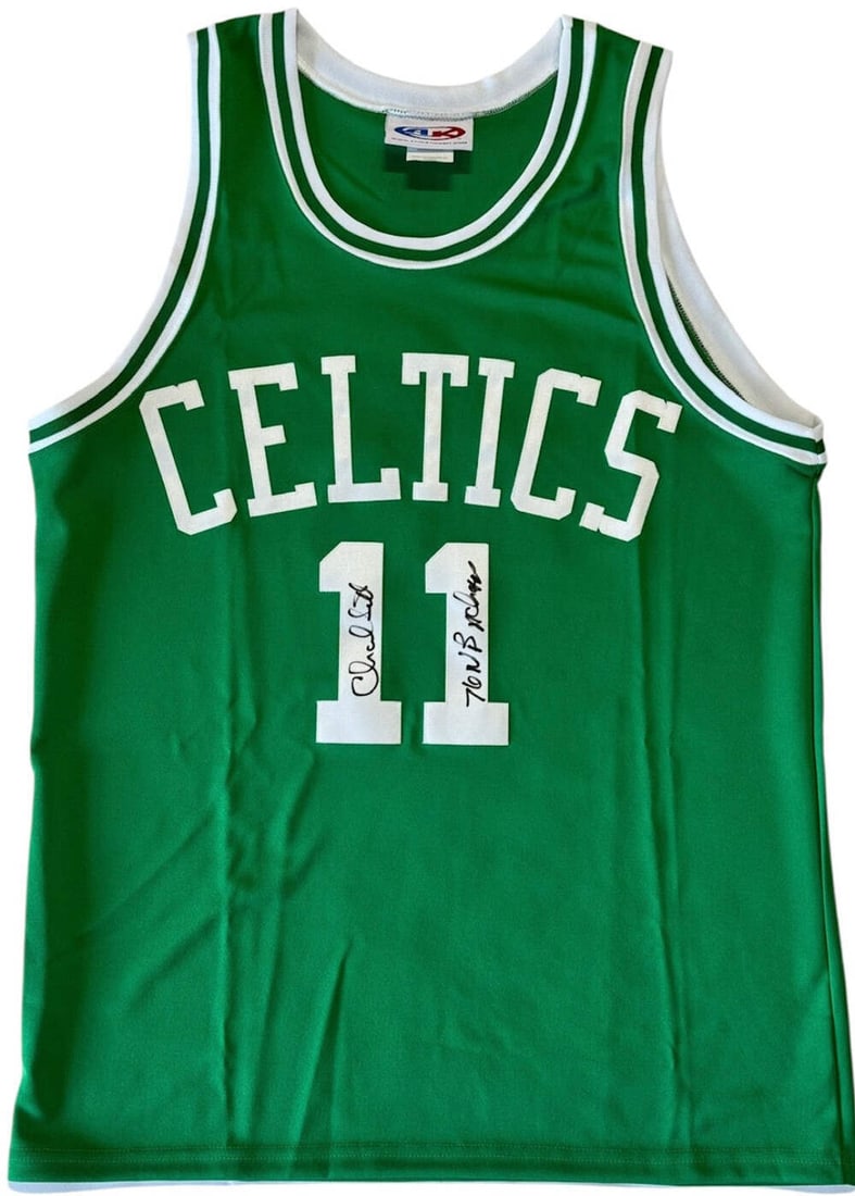 Scott Charlie Autographed Celtics Basketball Jersey: Scott Charlie Autographed Celtics Basketball Jersey Signed in black sharpie across the numbers on the front of the jersey with inscription "76 NBA Champs" by Charlie Scott, a legendary player for the 