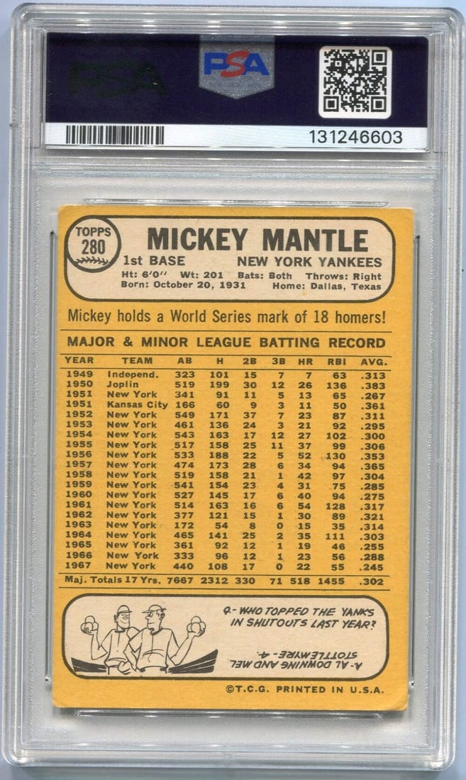 Mickey Mantle Topps Card #280 Graded 2 - 2