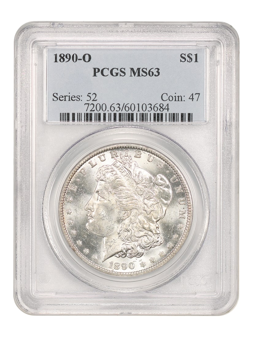 MS63 O-Mint Better $1 1890 PCGS Morgan Dollar: MS63 O-Mint Better $1 1890 PCGS Morgan Dollar The MS63 O-Mint Better $1 1890 PCGS Morgan Dollar features an uncirculated grade from the prestigious PCGS, showcasing its exceptional condition. Certifie