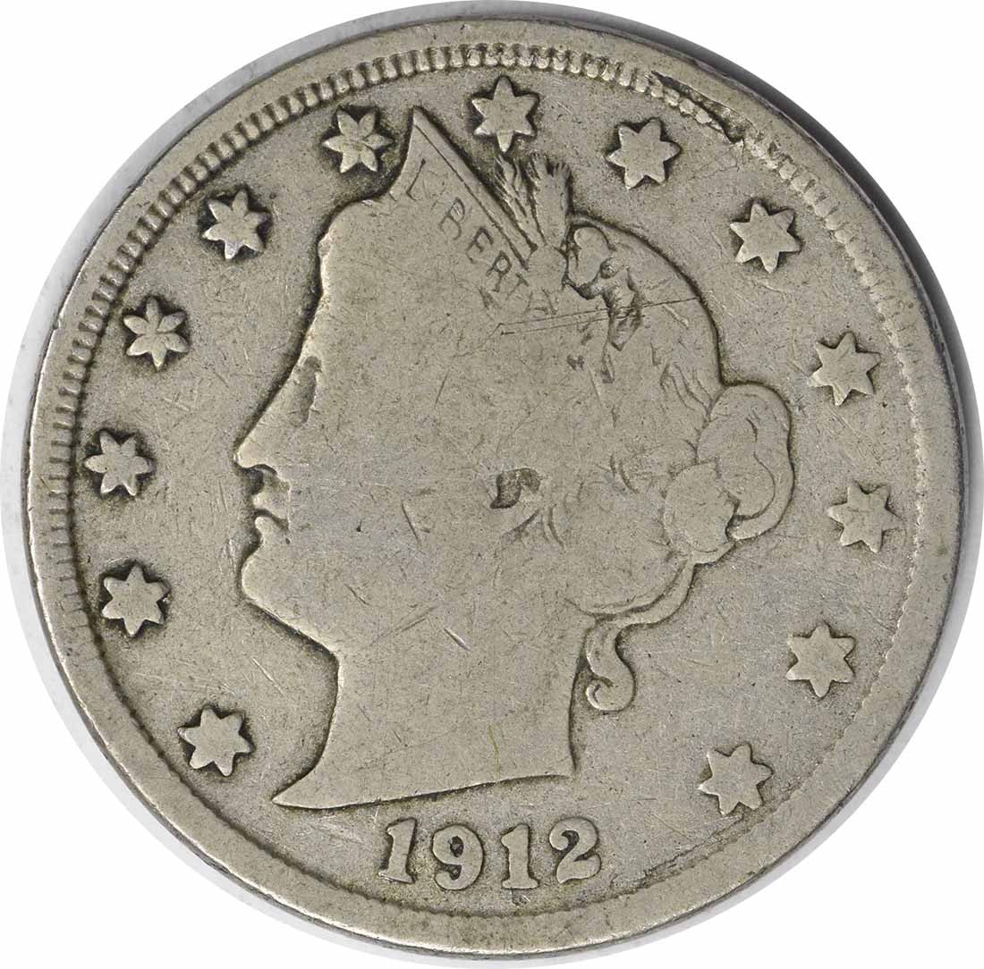 Liberty Nickel F Uncertified 1912 S: Liberty Nickel F Uncertified 1912 S The Liberty Nickel F Uncertified 1912 S features a circulated grade, bearing the mark of the San Francisco Mint. This nickel coin showcases its age and wear, with a