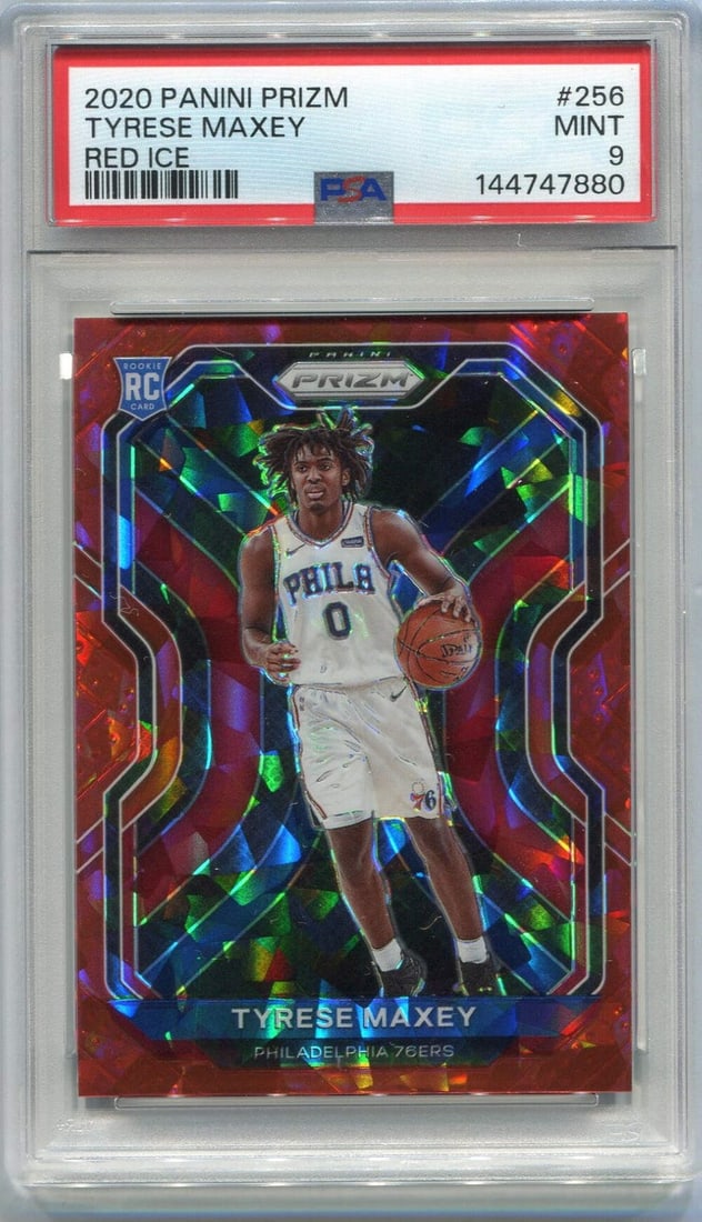 Tyrese Maxey 2020 - 2021 Panini Prizm Red Cracked Ice Prizm RC #256 PSA Graded 9 (1 of 2)