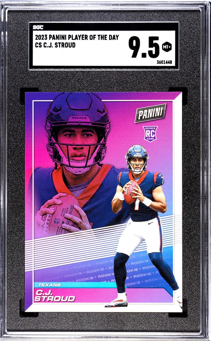 Stroud CJ Player of the Day Panini 2023 #CS SGC 9.5: Stroud CJ Player of the Day Panini 2023 #CS SGC 9.5 Stroud CJ Player of the Day Panini 2023 #CS graded SGC 9.5, featuring a high grade of condition and a notable certification from SGC. This card show