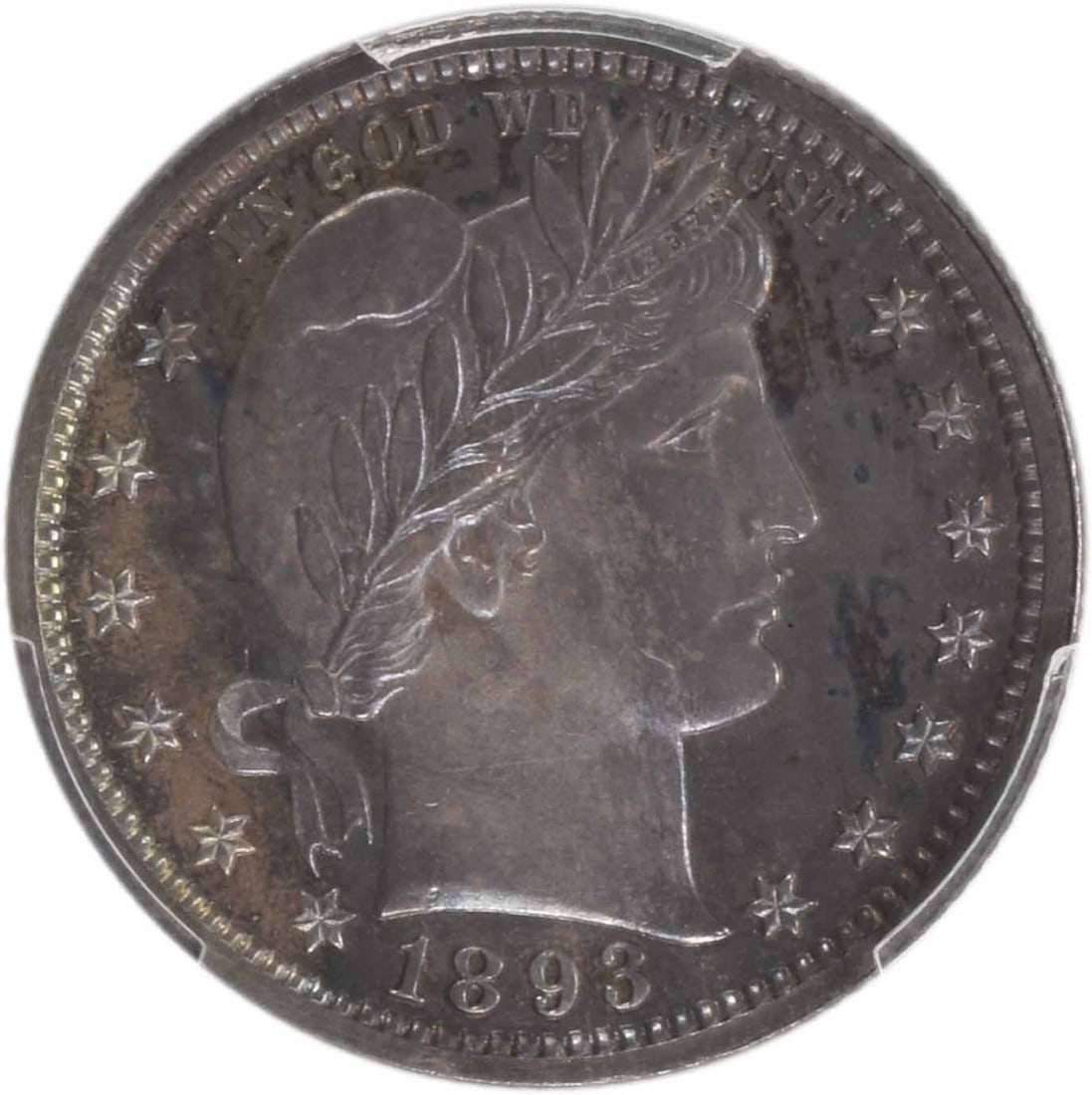 Barber silver quarter prf65 pcgs toned - 2