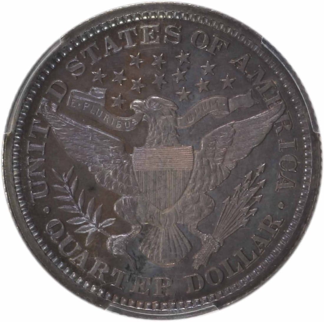 Barber silver quarter prf65 pcgs toned - 3