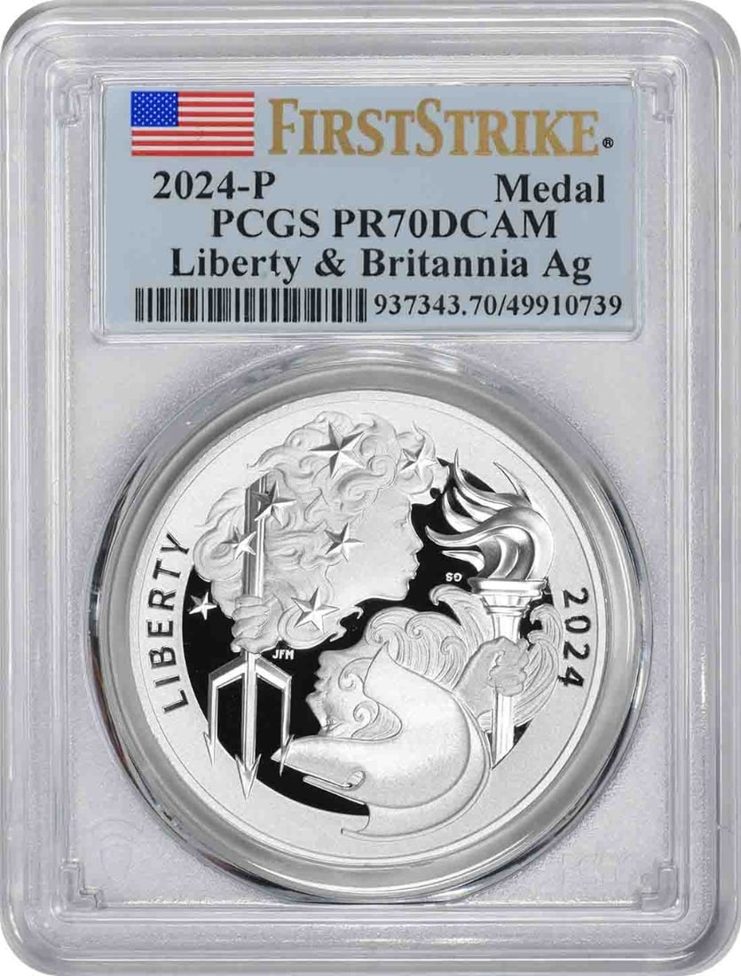 Liberty Britannia 2024 Ag Silver Medal PCGS PR70DCAM First Strike: Liberty Britannia 2024 Ag Silver Medal PCGS PR70DCAM First Strike Item Specifics: Certification: PCGS Year: 2024 Product Disclaimer: Grades are third-party opinions; authenticity is guaranteed. Bullio