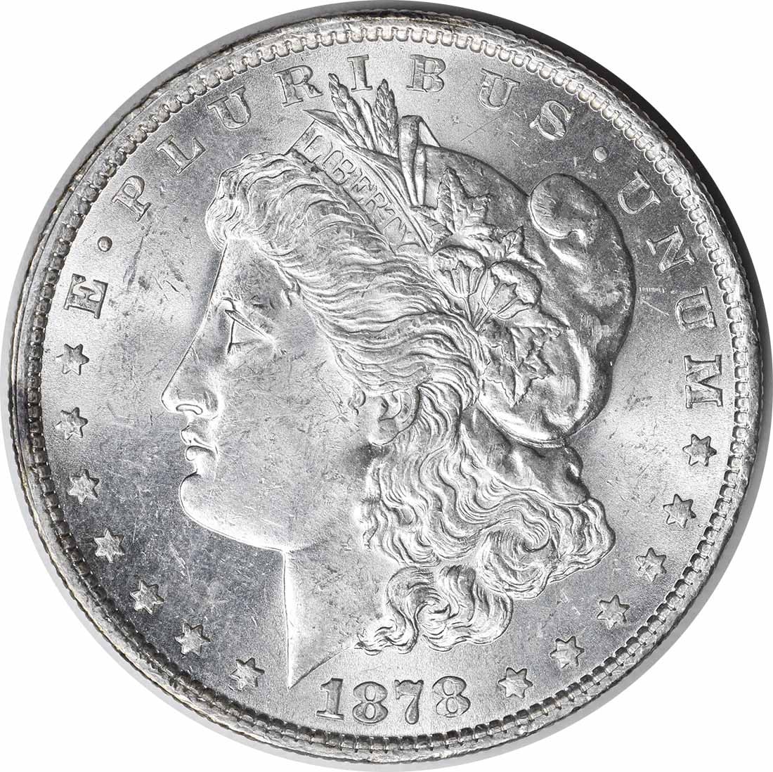 Silver dollar reverse of dollar choice morgan 1878 1879 7tf bu: Silver dollar reverse of dollar choice morgan 1878 1879 7tf bu Choice BU Morgan dollar with a striking reverse design, featuring a classic image of Lady Liberty. The coin's silver composition and high