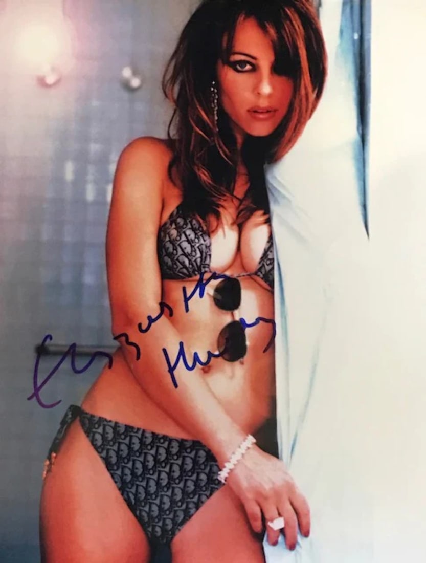Elizabeth Hurley Autographed 8x10 Celebrity Photo: Elizabeth Hurley Autographed 8x10 Celebrity Photo Elizabeth Hurley's striking presence shines through in this 8x10 celebrity photo, signed in blue sharpie across the front. The photo captures her uniq