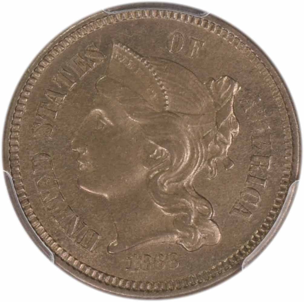 MS63 PCGS Three Cent Nickel 1868 - 2