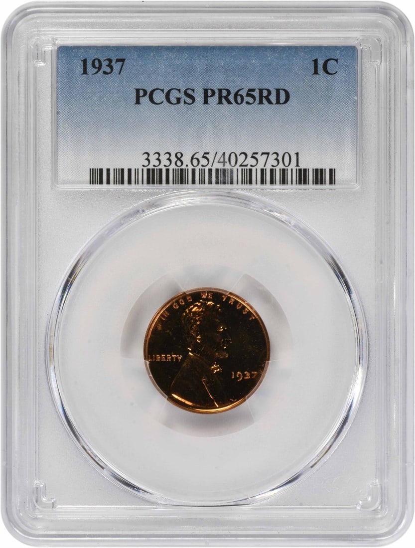 Lincoln Cent PR65RD PCGS: Lincoln Cent PR65RD PCGS PR65RD PCGS certified Lincoln Cent features a high level of detail and luster, showcasing its 1937 composition. The coin's circulated condition and Km number 132 designation a
