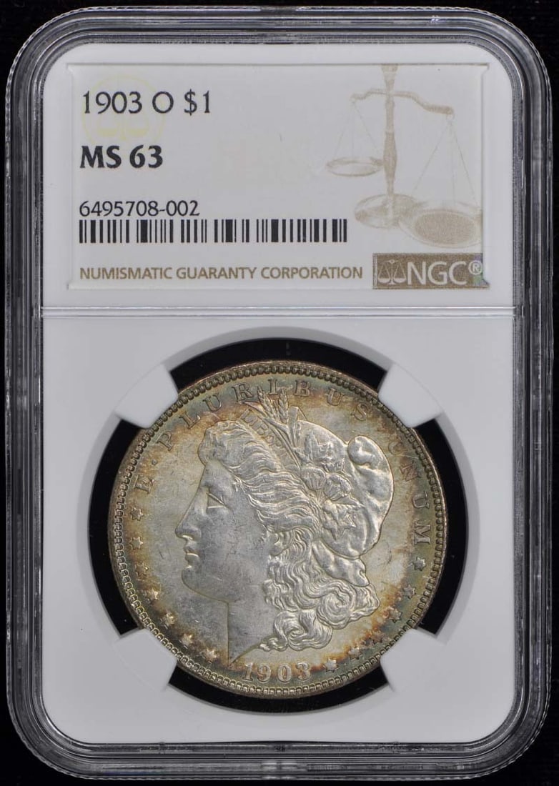 1903-O Morgan Dollar S$1 NGC MS63: 1903-O Morgan Dollar S$1 NGC MS63 The 1903-O Morgan Dollar S$1 NGC MS63 is an uncirculated coin with a high grade of MS63, indicating its exceptional condition. Certified by the Numismatic Guaranty