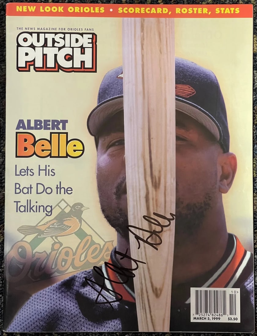 Albert Belle Autographed Outside Pitch Magazine March 5 1999: Albert Belle Autographed Outside Pitch Magazine March 5 1999 Item Specifics: Signed in black sharpie across the front of the magazine Product Disclaimer: Not affiliated with any team or league. Signat