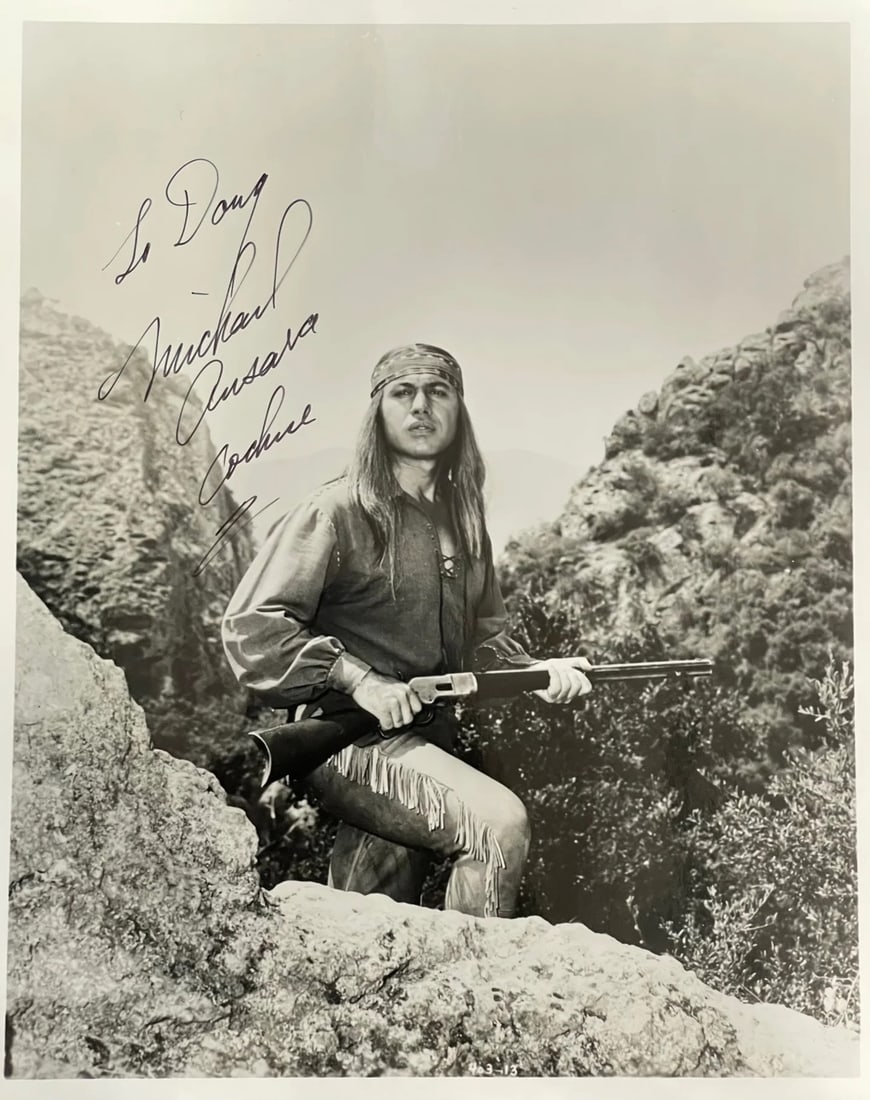 Michael Ansara Autographed 8x10 Celebrity Photo: Michael Ansara Autographed 8x10 Celebrity Photo Signed in black sharpie across the front of an 8x10 celebrity photo, Mike Ansara dedicates it to "To Doug Cochise" with a personal touch. This unique ph