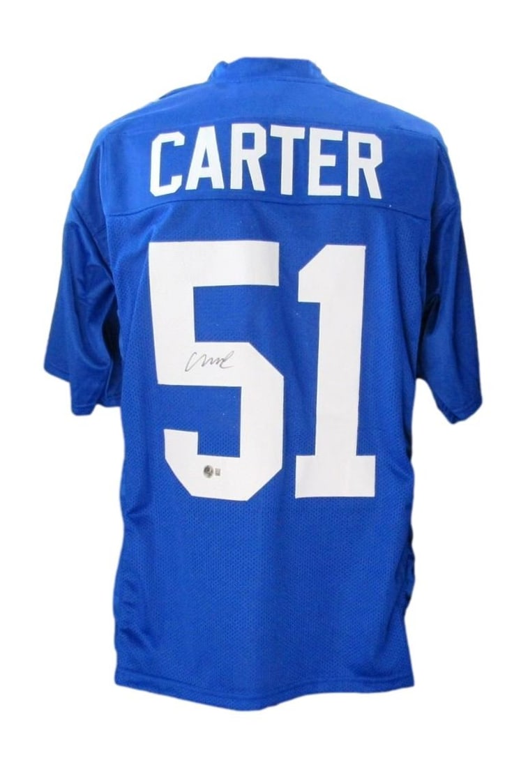 Custom Beckett Autographed Carter Abdul NY Giants Jersey Football: Custom Beckett Autographed Carter Abdul NY Giants Jersey Football This custom Beckett authenticated Carter Abdul NY Giants jersey features the unmistakable mark of a notable athlete, bearing a signatu