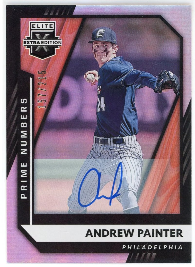 Painter Andrew Autographed 2021 Panini Elite Extra Editions Card: Painter Andrew Autographed 2021 Panini Elite Extra Editions Card Factory signed in blue sharpie across the front by Andrew Painter, numbered 157 out of 215. This Panini Elite Extra Editions card