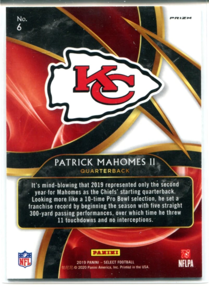 Patrick Mahomes 2019 Select Card - 2