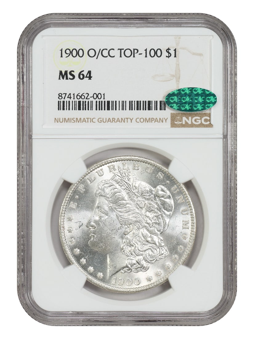 CC $1 Morgan Dollar 1900-NGC MS64 CAC Scarce Variety: CC $1 Morgan Dollar 1900-NGC MS64 CAC Scarce Variety The 1900 Morgan Dollar, certified MS64 by the NGC, boasts exceptional detail and luster in its uncirculated state. This scarce variety, bearing a C