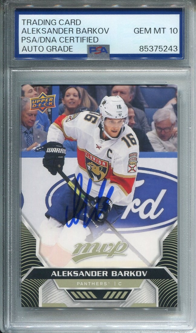 Aleksander Barkov Autographed Upper Deck Card PSA Auto Grade 10: Aleksander Barkov Autographed Upper Deck Card PSA Auto Grade 10 Aleksander Barkov's skills on the ice are matched only by his skill in signing autographs, making this Upper Deck card a must-have for a