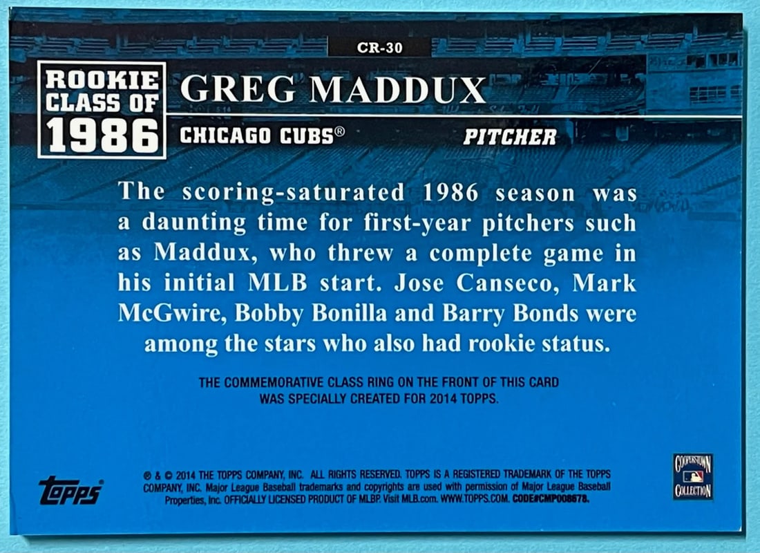 Maddux Greg 2014 Topps Comemorative Class Ring Card - 2