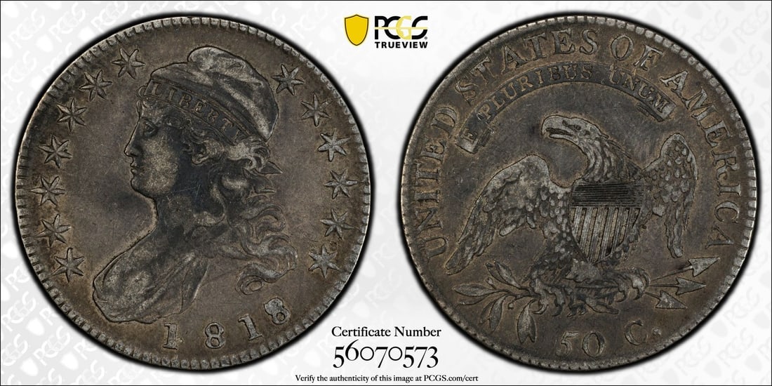 Capped Bust Half Dollar PCGS VF30 Small 8 1818 - 5
