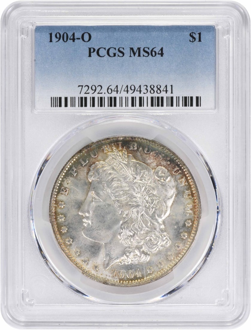 1904-O Morgan Silver Dollar MS64 Toned PCGS: 1904-O Morgan Silver Dollar MS64 Toned PCGS The 1904-O Morgan Silver Dollar MS64 Toned PCGS boasts exceptional toning, giving it a unique and visually appealing appearance. Graded MS64 by the Professi