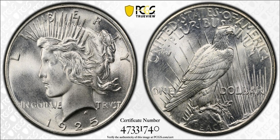 1925 $1 Peace Dollar PCGS MS67+ - 2
