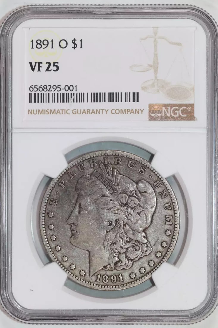 1891-O MORGAN DOLLAR NGC VF25: 1891-O MORGAN DOLLAR NGC VF25 Item Specifics: Certification: NGC Composition: Silver Grade: VF-25 Year: 1891 Circulated/Uncirculated: Circulated Strike Type: MS Mint Location: New Orleans Country: USA
