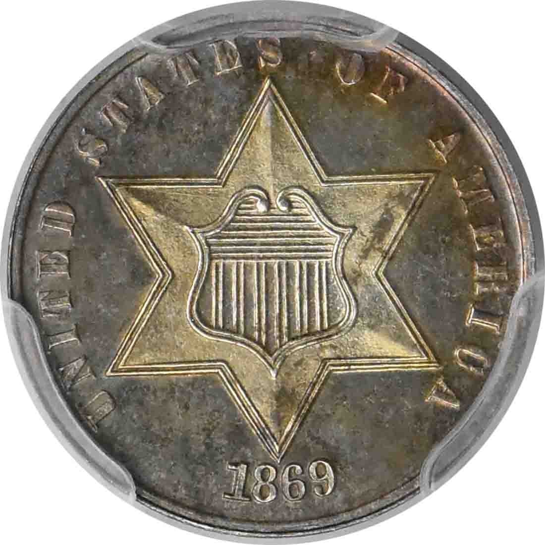 1869/ '8' Three Cent Silver PR64 PCGS - 2