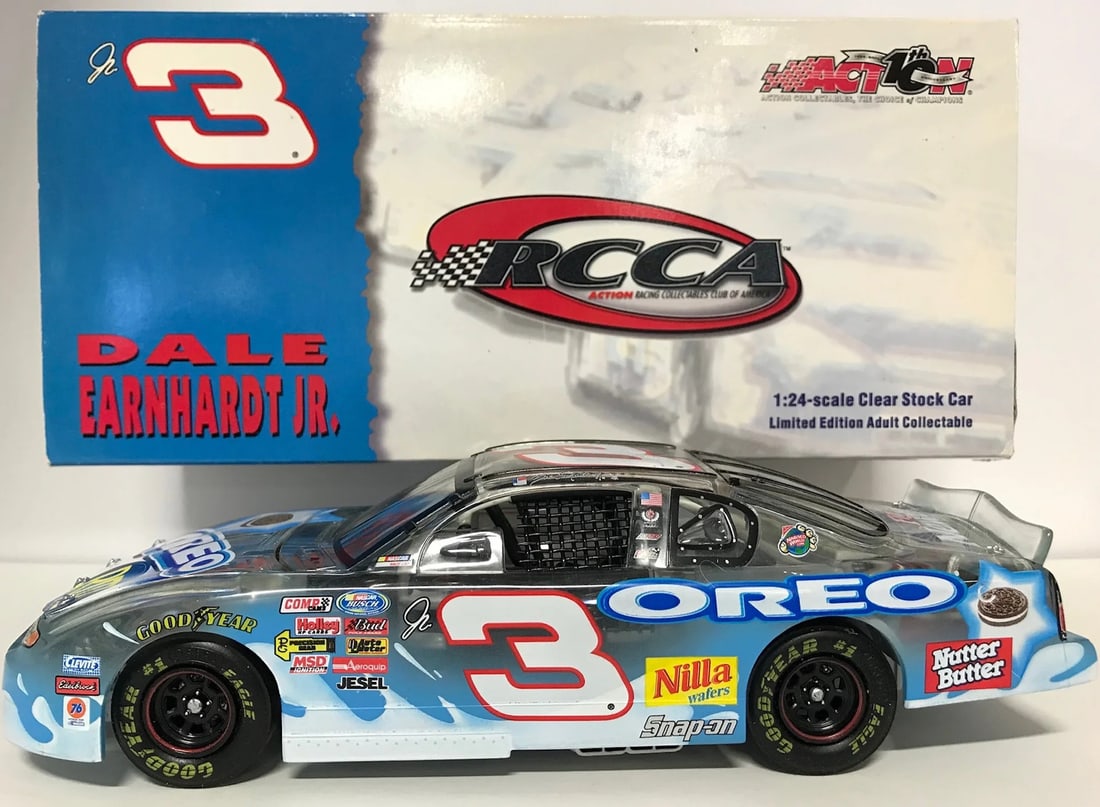 Dale Earnhardt Jr. Unsigned #3 2002 Monte Carlo Clear Car 1: 24 Die-Cast Car: Dale Earnhardt Jr. Unsigned #3 2002 Monte Carlo Clear Car 1: 24 Die-Cast Car The #3 Nilla Wafers / Nutter Butter 2002 Monte Carlo Clear Car, signed by Dale Earnhardt Jr, is a highly detailed 1:24