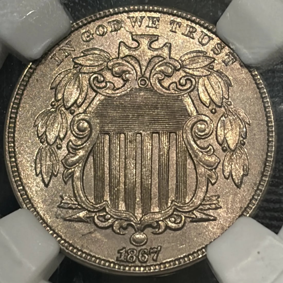 1867 NO RAYS SHIELD NICKEL NGC MS64 - 2