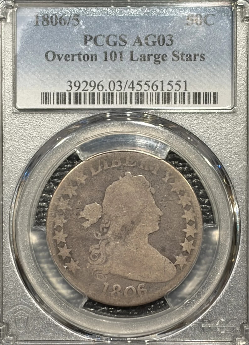 AG3 PCGS O-101 HALF DOLLAR 5 1806 BUST: AG3 PCGS O-101 HALF DOLLAR 5 1806 BUST AG3 PCGS O-101 HALF DOLLAR 5 1806 BUST - A Rare and Historic Coin. This 1806 half dollar features the iconic Liberty Cap design, a hallmark of early American num
