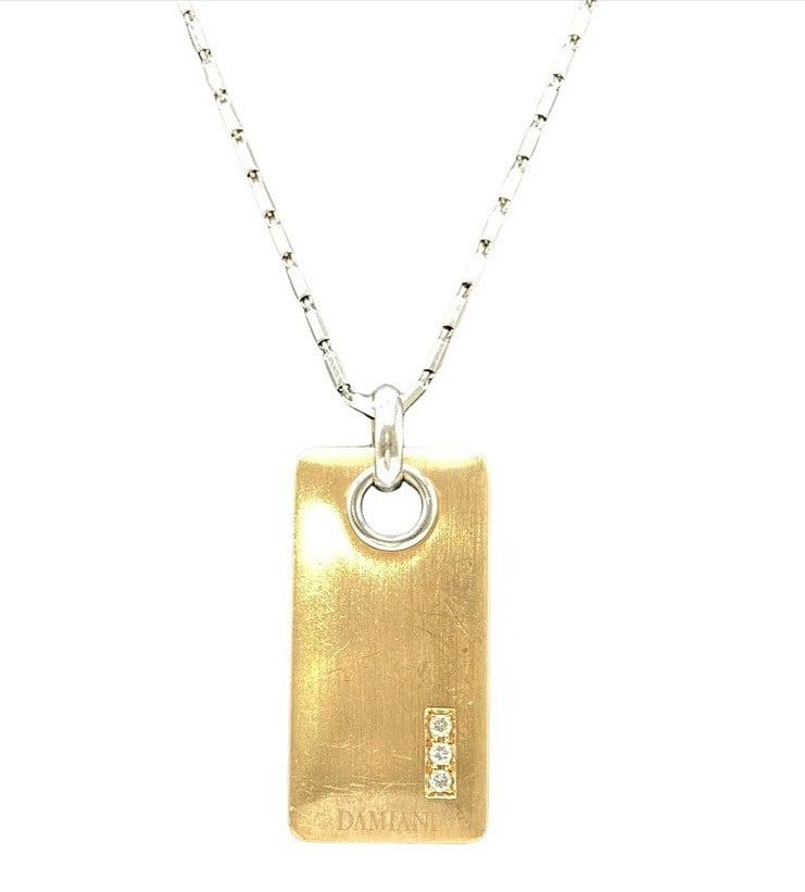 Diamond Necklace Gold Yellow White 18k Pendant Plate Accademia Damiani Unisex: Diamond Necklace Gold Yellow White 18k Pendant Plate Accademia Damiani Unisex Item Specifics: Pendant Shape: Rectangle Closure: Lobster Occasion: Anniversary Birthday Christening Christmas Confirmatio