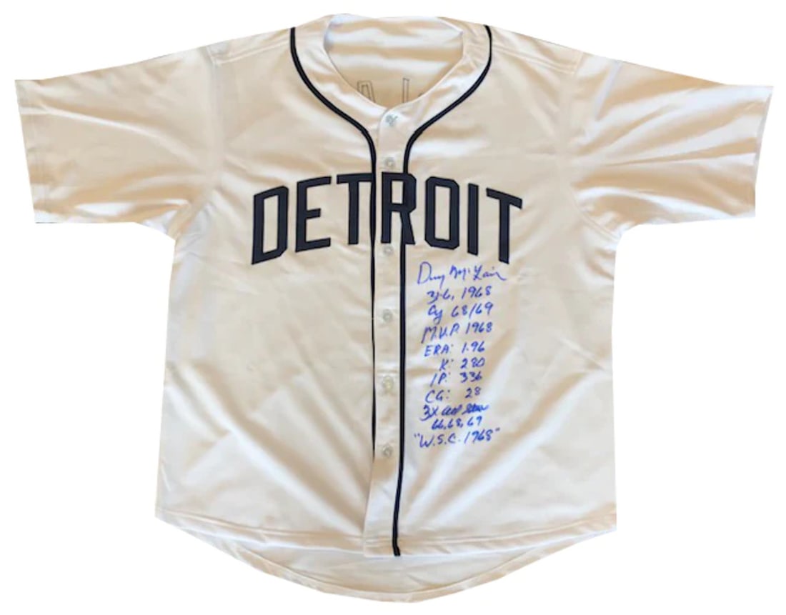 Career Stat Autographed Jersey Detroit Tigers Denny McLain: Career Stat Autographed Jersey Detroit Tigers Denny McLain Item Specifics: Denny McLain Autographed Career Stat Detroit Tigers Jersey Signed in blue sharpie across the front of the jersey Autograph is