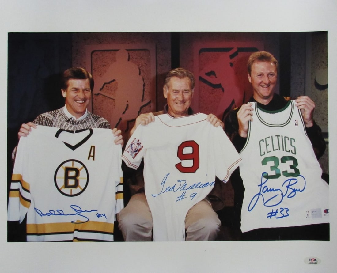 Bobby Orr/ Ted Williams/ Larry Bird Signed Boys of Boston 16x20 Photo PSA/ DNA 5331 (1 of 5)